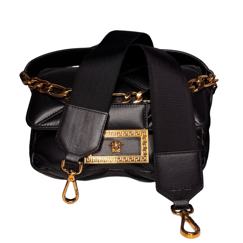 Versace La Medusa Black Quilted Calfskin Shoulder Bag - Gold Greca Hardware - Picture 10 of 13